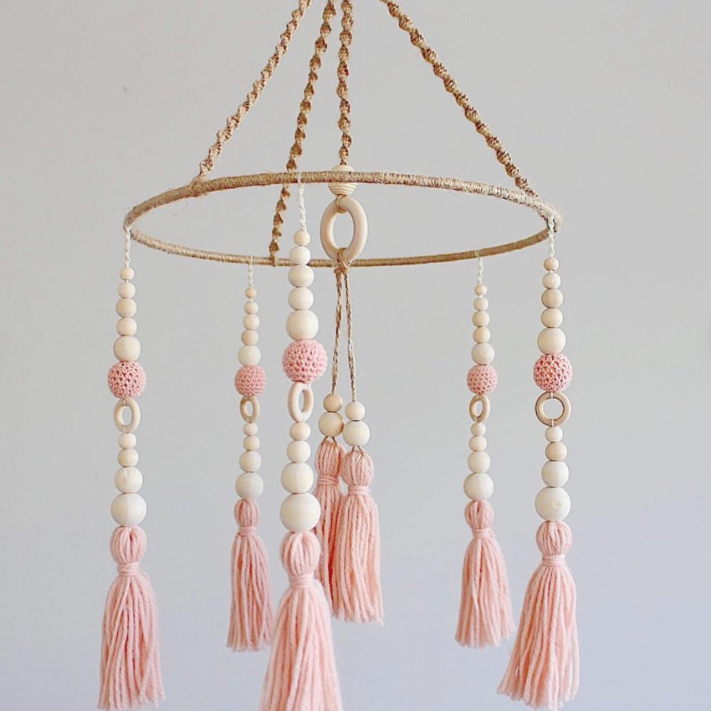 Pink Wooden Beaded Mobile